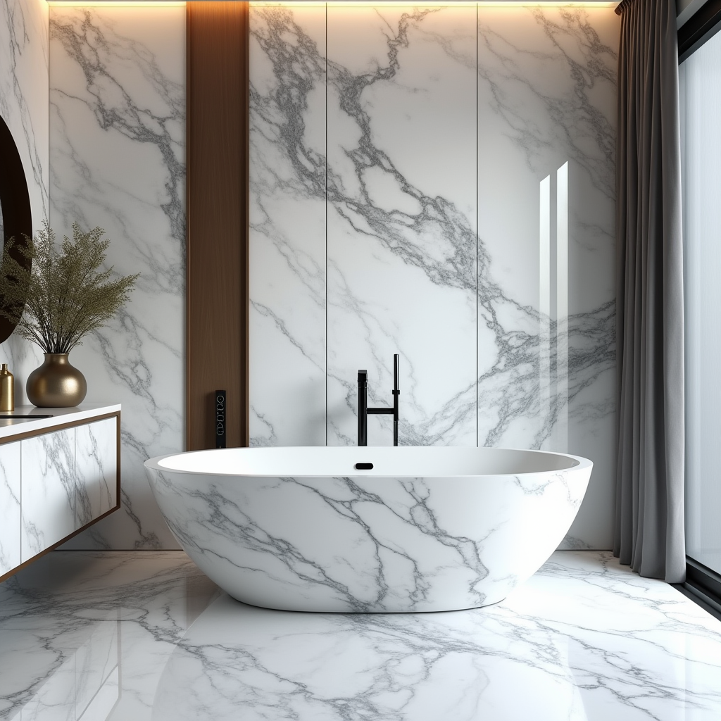 "Luxurious Statuario Marble Freestanding Bathtub"
