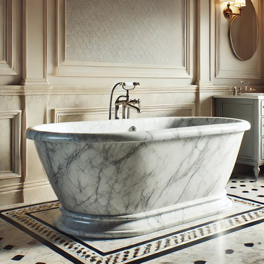 "Carara Natural Marble Bathtub – Elegant, Durable"