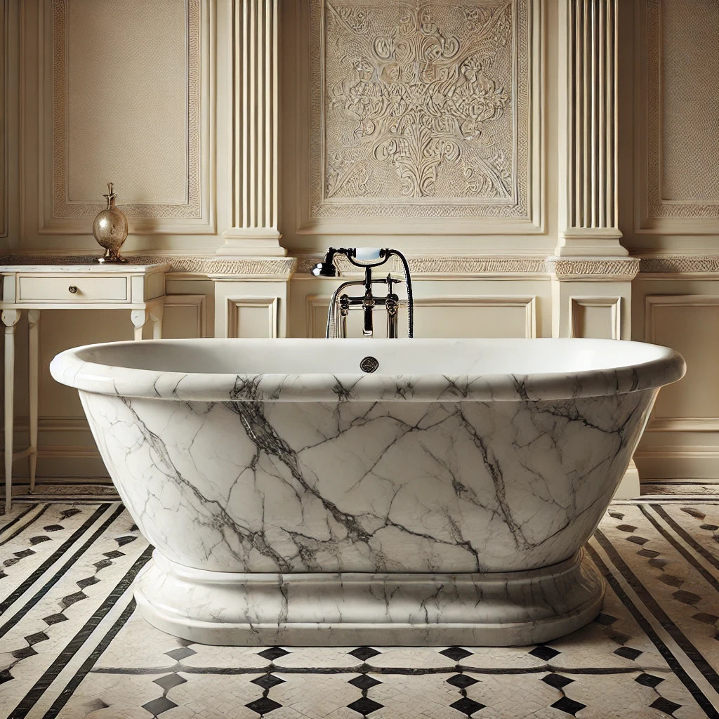 "Carara Natural Marble Bathtub – Elegant, Durable"