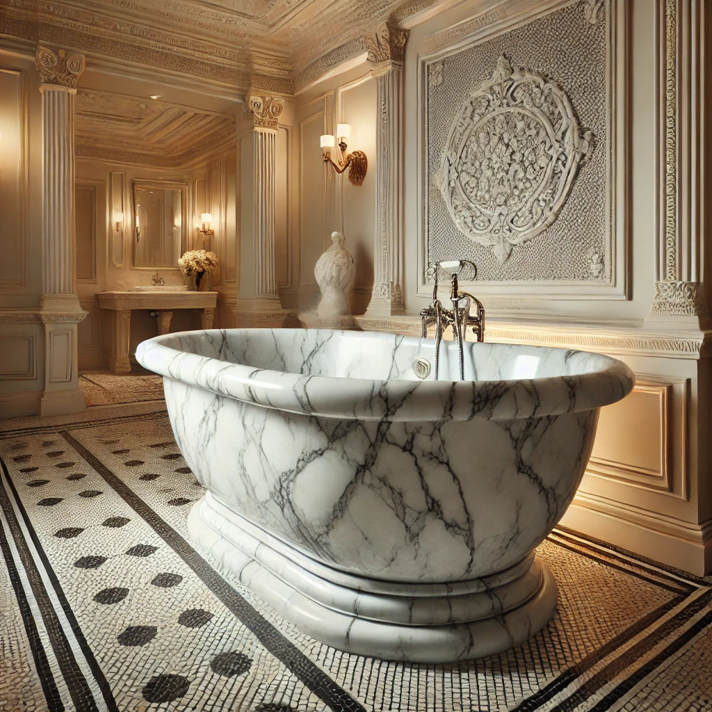 Italian Carara Luxury White Marble Freestanding Bathtub