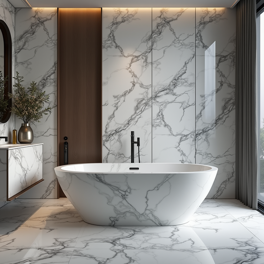 "Luxurious Statuario Marble Freestanding Bathtub"