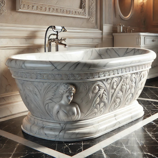 "Italian Luxury Marble Bathtub – Handcrafted Elegance for Opulent Bathrooms"