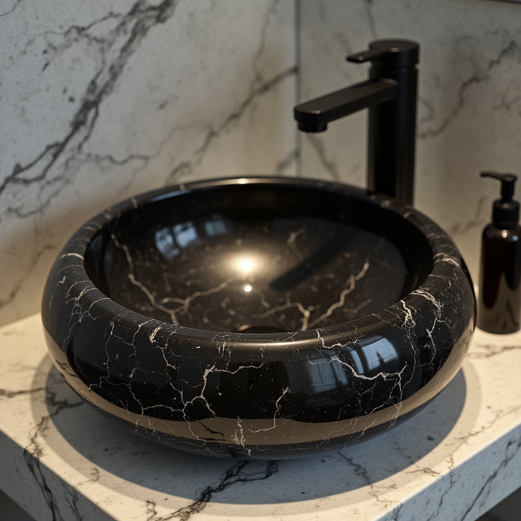 Black Marquino Marble Wash Basin Sink