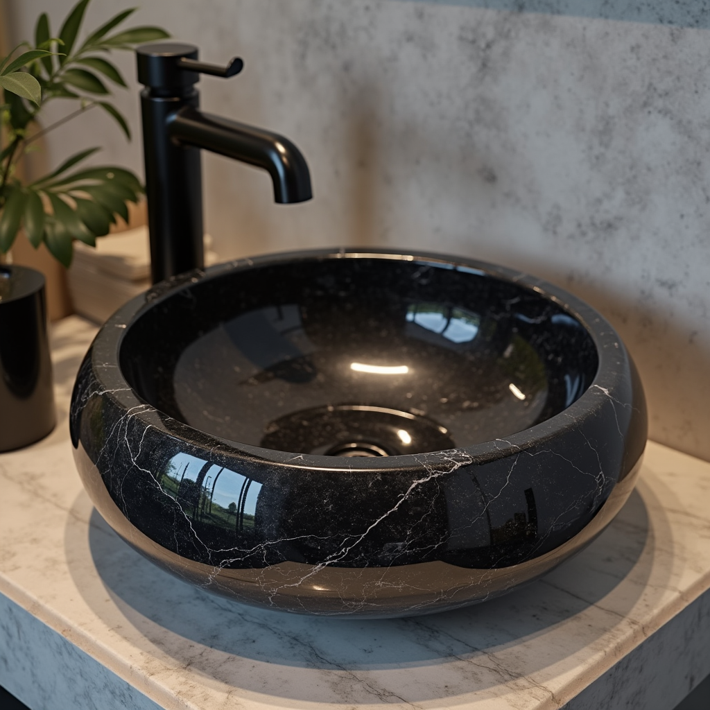 Black Marquino Marble Wash Basin Sink